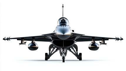 Fototapeta premium Jet fighter plane, from front, isolated on white background
