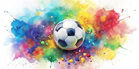 Soccer Ball in Watercolor Explosion, Watercolor, Soccer, Abstract