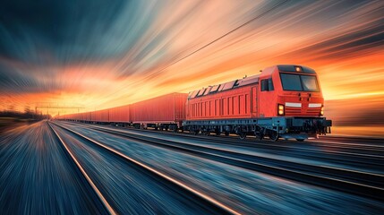 Fototapeta premium Freight train transporting containers.