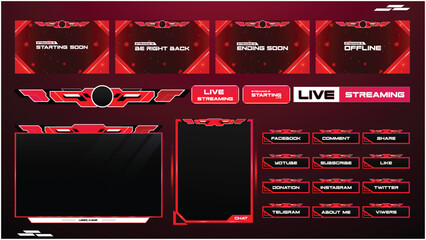 Vector streaming screen panel overlay game template neon theme Abstract Digital Design with  Live Streaming Buttons © Rezaul