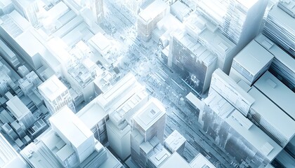 Obraz premium White Cityscape 3D Render - Aerial View of a Minimalist Modern City