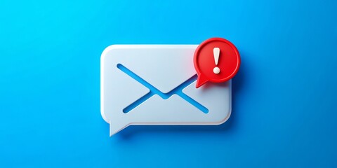3D Rendered White Envelope with Red Exclamation Point Notification, 3D Rendering, Alert, Notification