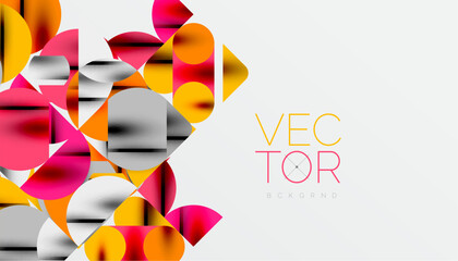 Color beautiful circles, semi circles, squares and round triangles. Geometric mosaic style pattern abstract background for wallpaper, banner, backdrop, card, book Illustration, landing page