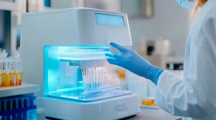 Biotech Scientist Using High-Tech DNA Sequencing Machine