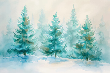 Obraz premium Serene watercolor forest landscape painting