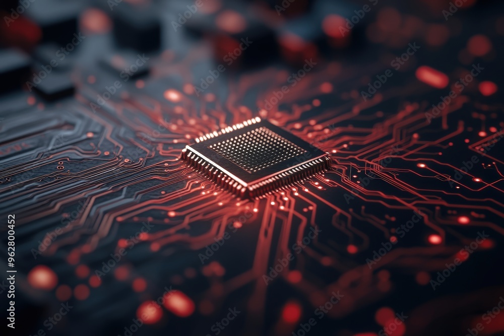 Poster intricate glowing patterns on a circuit board, symbolizing the future of technology and innovation