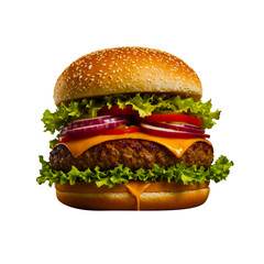 a hamburger with a red onion on it with a PNG background