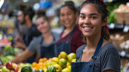 Smiling Produce Worker in a Grocery Store