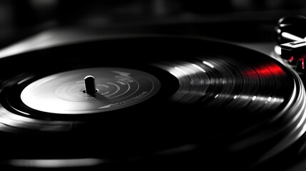 Close-up of vinyl record player with needle on spinning record