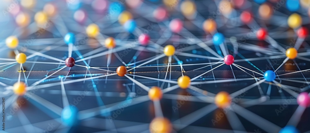 Poster a colorful network of dots with a blue background