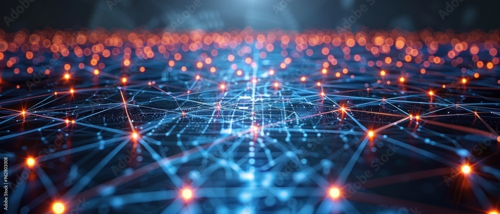 Poster a computer screen with a blue background and orange dots