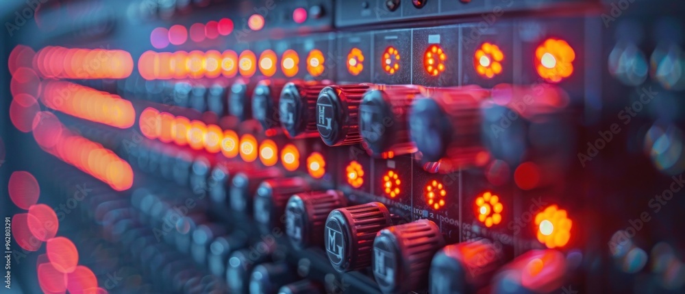 Poster a row of red buttons with the letters m and j on them
