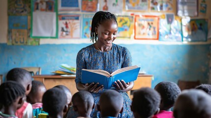 Dedicated teacher reads to engaged students in an interactive, inspiring classroom