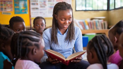 Dedicated teacher reads to engaged students in an interactive, inspiring classroom