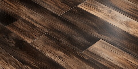 Close-up of dark wood grain flooring with diagonal planks.