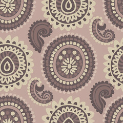 Paisely surface pattern design , botanicals and florals, muted pastel shades, fabric texture, Indian Traditional Patterns 