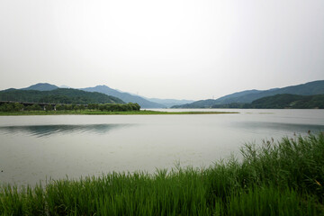 tranquil landscape at the lakeside of Dumulmeory in Yangpyeong, South Korea