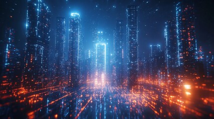 Fototapeta premium Futuristic Cityscape with Neon Lights at Night