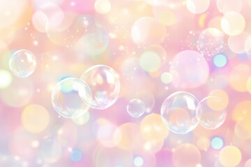 Magical soap bubbles on pastel bokeh background