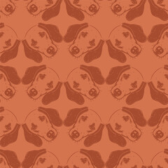 Seamless vector pattern with cute draw fluffy dogs. Simple doodle style. Grid