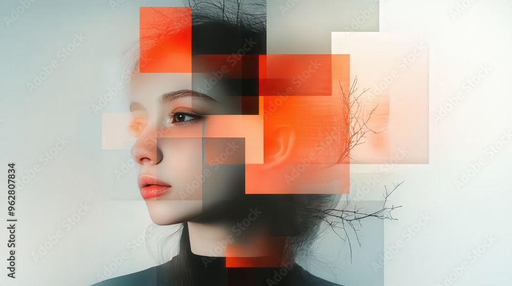 Poster enigmatic fusion: a captivating artistic display of emotion through layered light and color forms