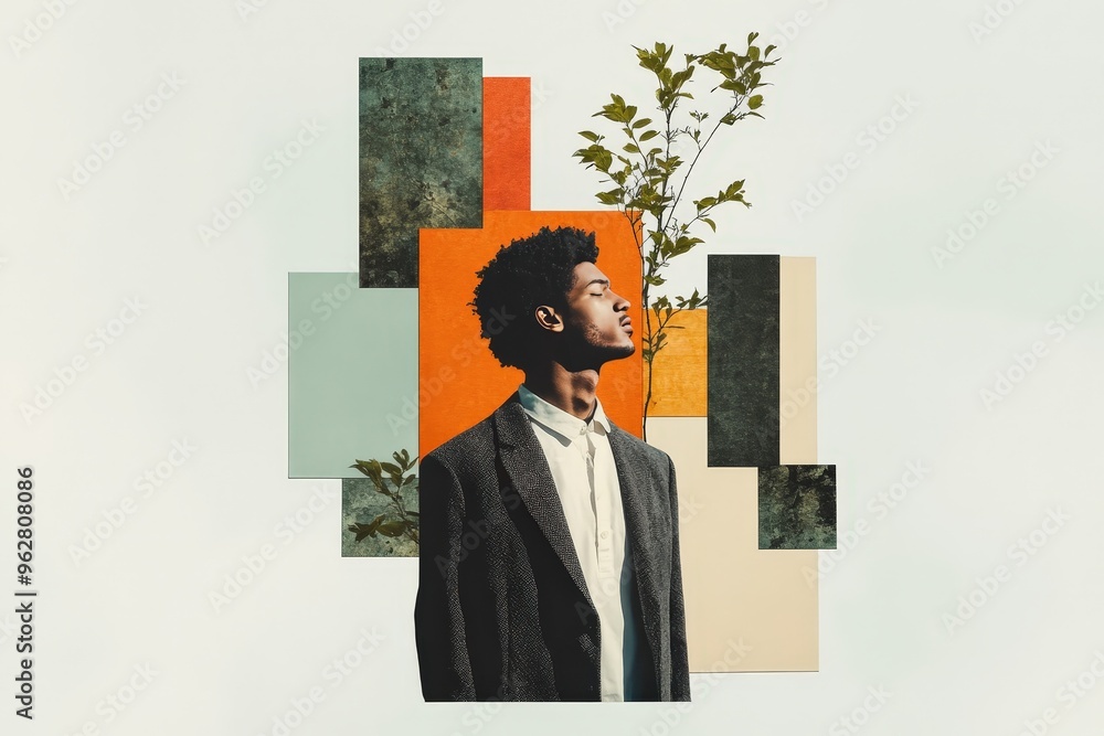 Poster A Striking Portrait Blending Nature and Style in a Colorful Artistic Display of Confidence