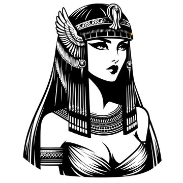 Egyptian queen Cleopatra isolated on white background. Queen of Egypt, one of the most famous women in history. Illustration isolated in vector.