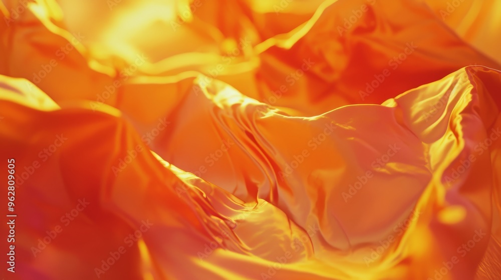 Poster bright and eye-catching image of orange fabric folds illuminated by dynamic lighting. the fabric's v