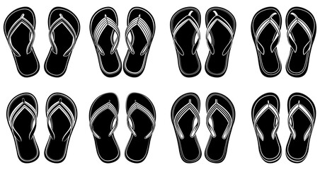 Flip flop icons set. Black flip flop icon isolated on white background. Vector illustration