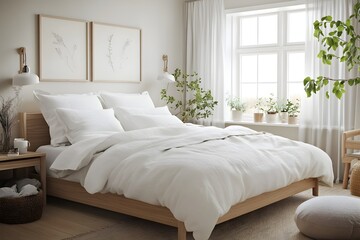 Serene Scandinavian Inspired Bedroom with Natural Accents and Soothing Ambiance