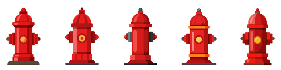 Fire hydrant icon. Set of red fire hydrant icons isolated on white background. Vector illustration