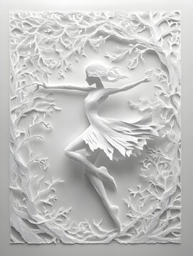 Intricate Layered Paper Silhouette Sculpture on Serene Minimalist Backdrop