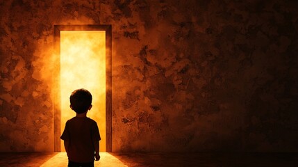 Child Standing in Front of Glowing Doorway