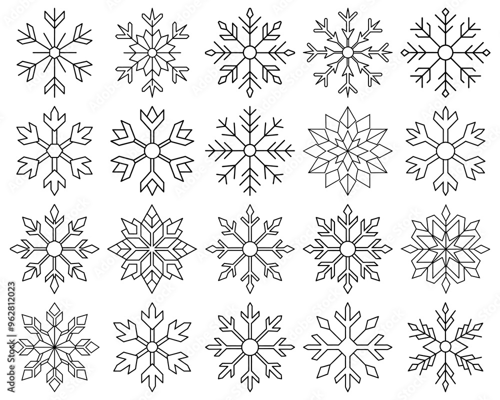 Wall mural snowflake icon. set of linear snowflake icons. christmas decor. black drawn snowflake. snowflakes te
