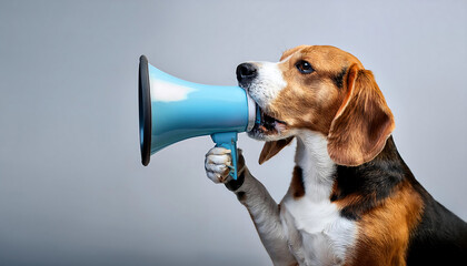 Fototapeta premium beagle yelling through megaphone