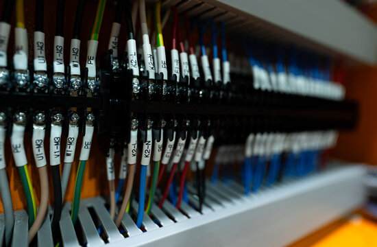 Close up view and low light of Main control box connection point to the circuit board. And electrode system inside the control cabinet.