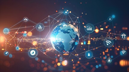 A glowing globe with digital lines connecting various continents, symbolizing global connectivity.