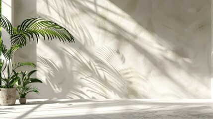 Botanical backdrop for product display with light, shadow, and copy space.