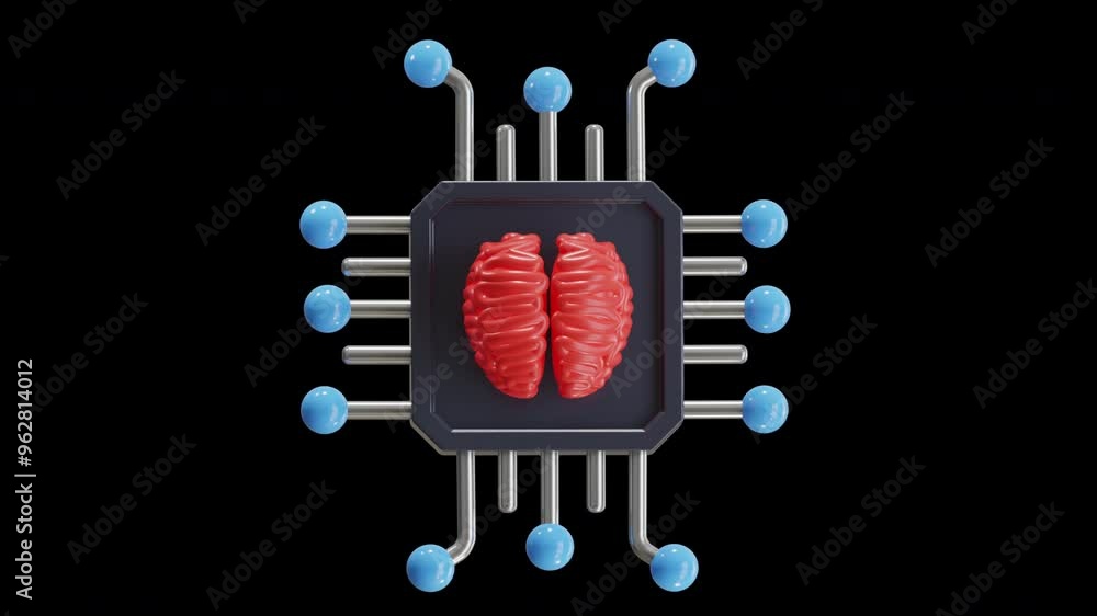 Poster 3d animation of advancing technology with machine learning | alpha channel