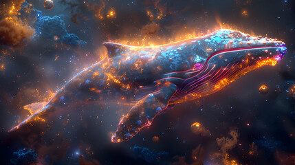 Cosmic Whale -  3D Illustration of a Whale in a Starry Sky