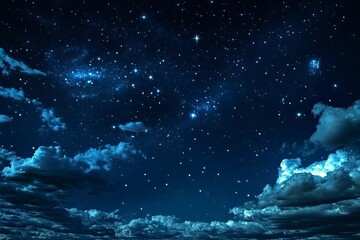 Fototapeta premium Starry night sky with clouds.. Panorama. Universe filled with stars, nebula and galaxy,. Elements of this image furnished , ai