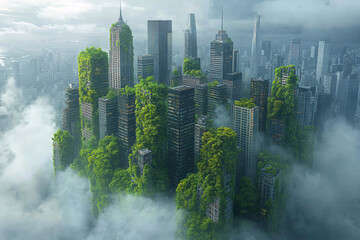 A futuristic cityscape with sustainable architecture and green spaces, embracing a greener tomorrow.