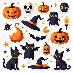 Flat halloween element collection on white background