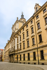 Historic Baroque university building in Wroclaw, Poland, showcasing classic architecture, perfect for educational and travel themes