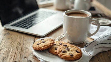 Morning meal with cookies and coffee
