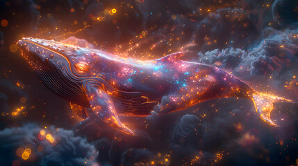 Whale in a Cosmic Nebula 3D Illustration