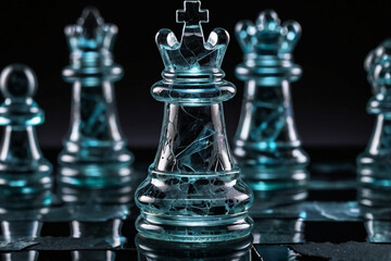 Crystal Chess King in Darkness - Illuminated Chess Piece in Mysterious Setting