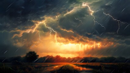 Fototapeta premium a scene of rain and thunder. Generative ai.