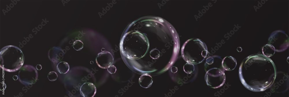 Wall mural bubble png. set of realistic soap bubbles. bubbles are located on a transparent background. vector f
