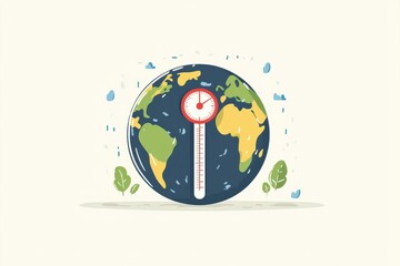 Fototapeta premium Minimalist Illustration of Global Warming with Earth and Rising Thermometer